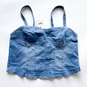 NWT Oat New York Denim Bustier Corset Style Tank Top Cropped Size L/XL